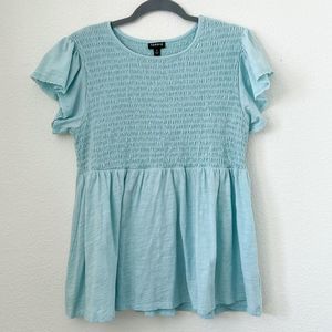 Torrid Light Blue Aqua Smocked Peplum Blouse